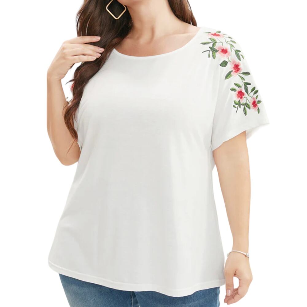 Bloomchic Embroidered White Floral Short Sleeve Top Size 12